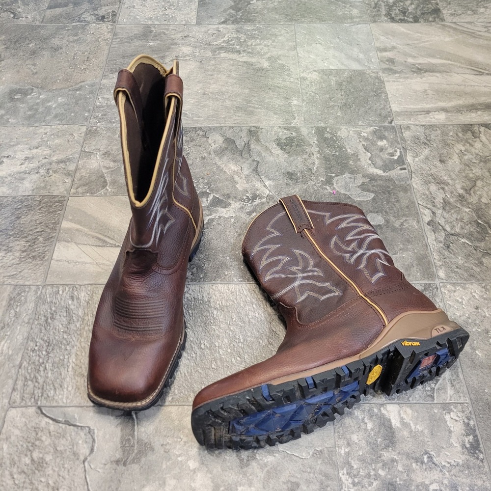 Tony Lama Work Boots Brown Leather Square Toe Vibram TLX TW5001 Size 13D Mens